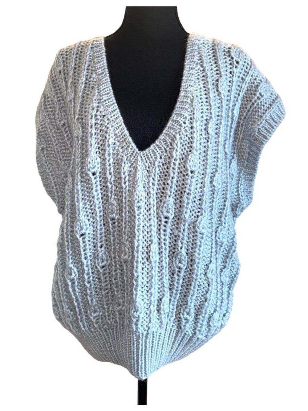 VTG Hand-Knitted Country Craft Oversized Chunky Knit Cable Sweater Vest Cottage - Picture 2 of 10
